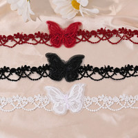 Colliers ras du cou papillon doux pour femmes, style français, chaîne de clavicule en dentelle florale, bijoux de fête