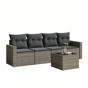 Conjunto de Sofá de Jardín de Ratán Gris de 4 Plazas, Muebles de Exterior Resistentes a la Intemperie, Diseño Contemporáneo - Product Image 1