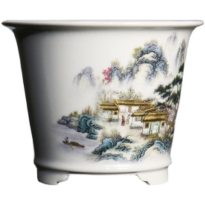 Pot à bonsaï en céramique, paysage peint à la main, style chinois classique, jardinière haute - Product Image 2