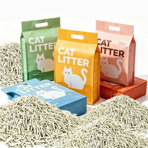 Litière pour chat en tofu OEM, écologique, faible teneur en poussière, biodégradable, jetable aux toilettes, emballage personnalisé, litière pour chat utilisable - Product Image 1