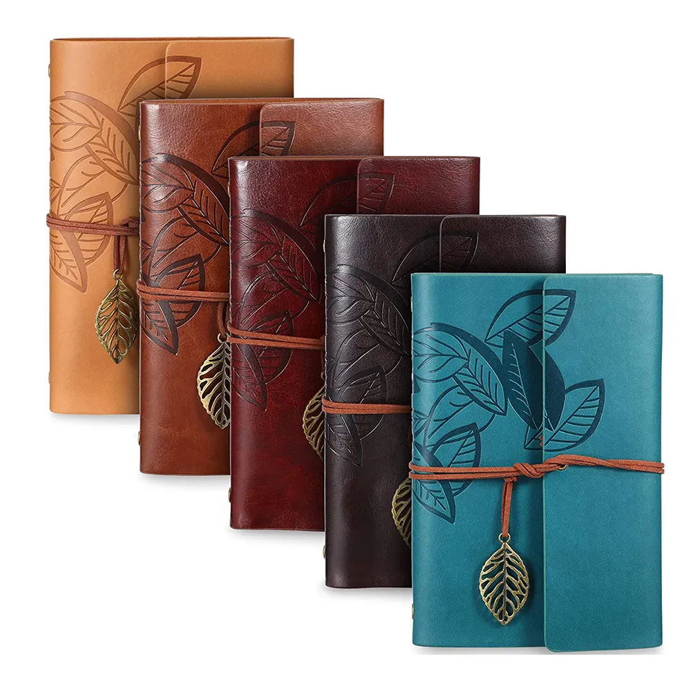 A6 Refillable Journal Notebook Travel Leather Vintage Journal Diary for Men Women with Blank Pages and Retro Pendants
