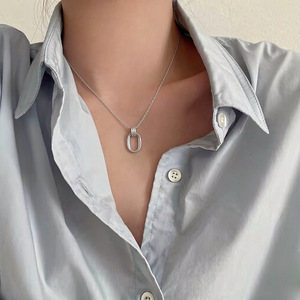 S925 Sterling Silver Geometric Double <b>Ring</b> <b>Necklace</b> For Women Minimalist Clavicle Chain 40.5Cm Length Elegant Fashion Jewelry - Product Image 2