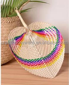 Abanicos de Mano Decorativos Baratos de Fibra Natural de Bambú y Hoja de Palma, Tejidos a Mano, Multicolor Natural - Product Image 3