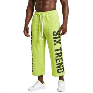 Pantalones Capri Deportivos de Felpa para Hombre, de Poliéster/Algodón, Cintura Elástica con Cordón, Estilo Casual de Verano, Corte Recto, con Estampado de Letras - Product Image 1