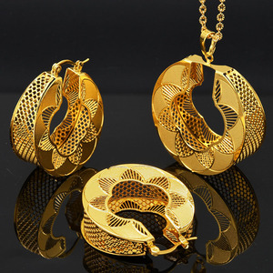 24Kゴールドジュエリーセット ネックレス＆ピアス サウジアラビアスタイル アフリカンデザイン イエローゴールド - Product Image 6