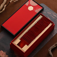 Boîte Cadeau de Thé Haut de Gamme Style Chinois, Longue Boîte de 25 Pièces, Boîte à Thé Carrée et Ronde, Emballage Cadeau Rouge Brun