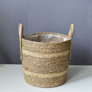 Woven <b>Basket</b> Round Double Layer Corn Rope Straw Handmade Storage <b>Basket</b> For Plants Decor - Product Image 3
