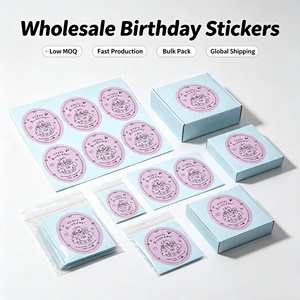 Pegatinas ovaladas de cumpleaños con diseño de pastel de oso, etiquetas adhesivas de papel rosa para manualidades de regalo, ecológicas - Product Image 4