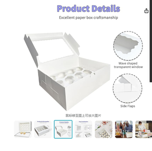 Mewah putih kecil Biodegradable kertas Baking 6 pemegang Paperboard kue Pastry kemasan Cupcake kotak dengan tutup bening - Product Image 6