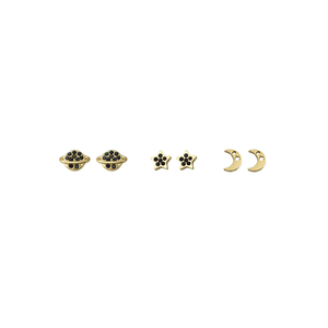 Pendientes de botón chapados en oro de acero inoxidable 316L con diseño de planeta, estrella y luna, joyería de moda - Product Image 3