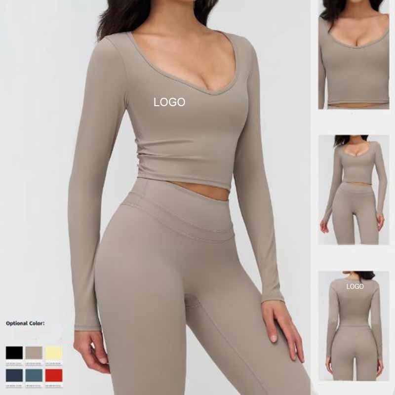 Cross-border Sanding Yoga Nine Quarter Long Sleeve Others Neckline Tight-fit Casual Clothing Outdoor Running Fitness Sports Top