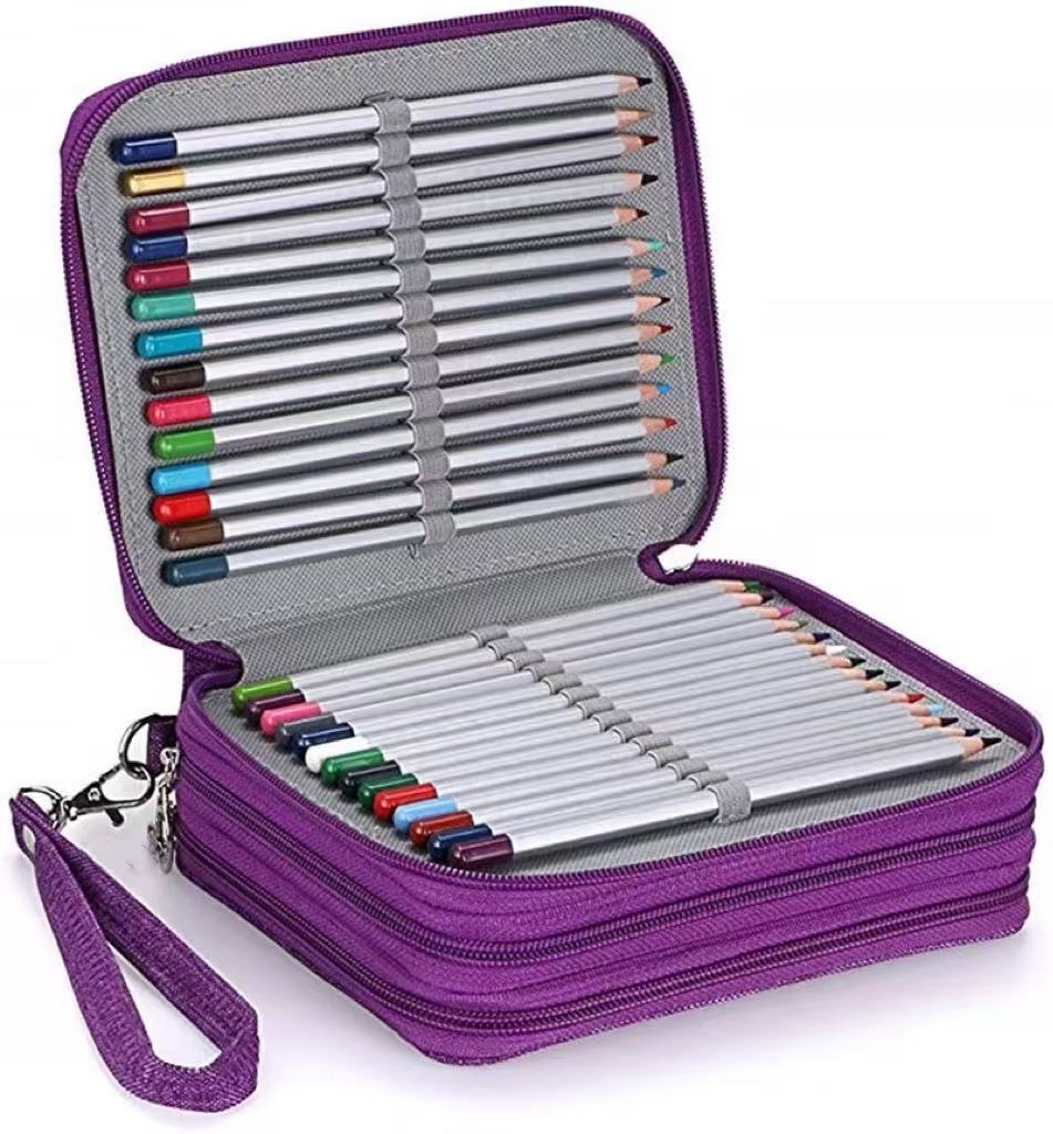 Large-Capacity PU Leather Polyester Pencil Case with Nylon