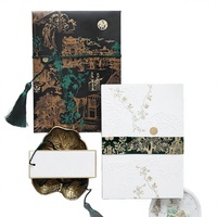 Ensemble d'invitations de mariage noires de style chinois avec pochette, personnalisées en papier, monogramme en relief, emballage cadeau