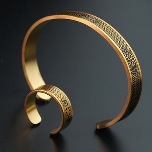 Brazalete Ajustable de Acero Inoxidable Chapado en Oro, Simple y Personalizado, para Hombre y Mujer, Joyería de Moda al por Mayor - Product Image 1