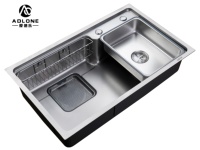 Promotion : Évier simple à montage supérieur en acier inoxydable de haute qualité, grand modèle, taille 6845, noir brossé et gris, avec accessoires