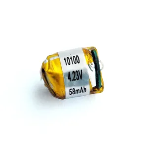 작은 충전식 10100 3.7V 58mAh 원통형 소형 lipo 배터리 무선 이어폰 및 악기