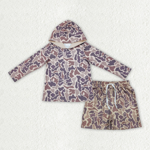 Ensemble 2 pièces décontracté pour garçons : sweat à capuche et short imprimé camouflage chasse, collection printemps-automne, vente en gros, tenues assorties pour frères - Product Image 3
