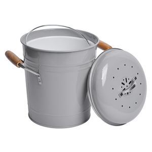 Seau à compost pour cuisine intérieure avec poignée en <span class=keywords><strong>bois</strong></span>, <span class=keywords><strong>composteur</strong></span> de déchets alimentaires sans odeur pour comptoir, seau à compost résistant à la rouille - Product Image 2