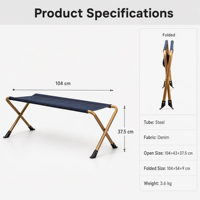 Chaise de plage pliante d'extérieur au design moderne et durable avec tissu en denim et cadre en acier 3,6 kg pour utilisation au parc ou au jardin