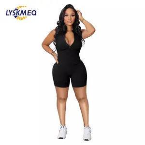 New Arrival 2024 Summer Clothes Short One Piece Women's Solid Color Zipper Tight Romper Bodysuits Clothing Jumpsuits Playsuits