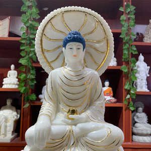 Jade blanc méditant Sakyamuni Bodhisattva marbre pierre assis <span class=keywords><strong>bouddha</strong></span> sculpture priant <span class=keywords><strong>Amitabha</strong></span> Statues - Product Image 4