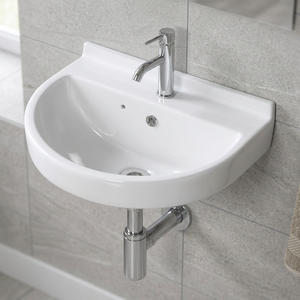 Ceramic Porcelain <b>Wall</b> Hung Wash Basin with Double Hole Faucet <b>Mount</b> for Villa Hospital & Kitchen Use-White 12x18 - Product Image 4