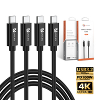 Câble USB-C USB3.2 Gen 2 en PVC avec boîtier ABS, 3 pieds, 4K UHD, 20 Gbps, 100 W PD, charge rapide, type C, pour ordinateur portable Thunderbolt 3, Macbook