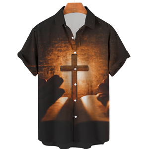 Dieu Jésus chemises pour hommes Crucifié Religion Sublimation impression Harajuku décontracté à manches courtes hommes vêtements personnalisés hommes chemises - Product Image 3