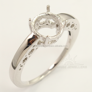 Anillo de Plata de Ley 925 con Piedra Preciosa, Estilo Antiguo, para Compromiso/Boda/Aniversario, Semi-Montado, Piedra Redonda de 9 mm - Product Image 1