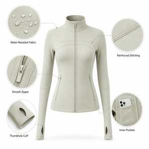 Chaqueta de Yoga Ligera y Transpirable para Mujer, Cuello Alto, Cierre Frontal con Cremallera, Corte Ajustado, Resistente a las Arrugas, Manga Tres Cuartos - Product Image 3