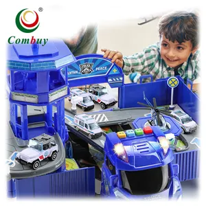 Car play game set deformation container truck toy parking lot