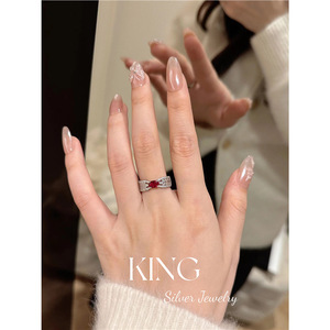 Bague pour femme King Silver Jewelry en argent sterling S925 avec corindon rouge serti pavé, forme végétale, cadeau - Product Image 4