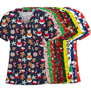 2025 personnalisé noël imprimé 100% coton femme et homme soins infirmiers gommage médical haut chemise pour clinique dentiste hôpital infirmière Blouse - Product Image 1