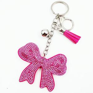 Bling Crystal Bow Keychain Glitter Fashion Rhinestone Multi Color Bowknot Key Chain Cute Bag Car Tassel Pendant Handbag Key Ring