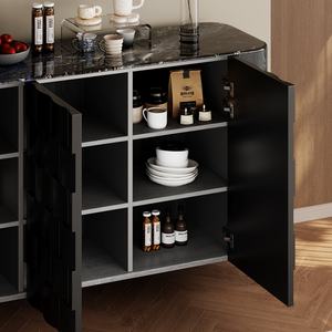 خزانة مدخل على الطراز الإيطالي فاخرة وخفيفة قابلة للتخصيص، خزانة جانبية خشبية سوداء للزينة، وحدة تخزين عصرية لغرفة الطعام والمعيشة 2 - Product Image 3