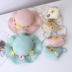 Go Party Bộ Túi Xách Mũ Rơm Che Nắng Rộng Vành Thắt Nơ Hình Lá Hoa Mùa Hè Ví Bé Gái Mũ Đi Biển Cho Trẻ Em Túi Đeo Vai Dễ Thương - Product Image 6