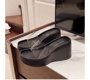 أحذية نسائية صيفية مفتوحة الأصابع بكعب ويدج أسود وحزام شفاف مخصصة للبيع بالجملة - Product Image 6