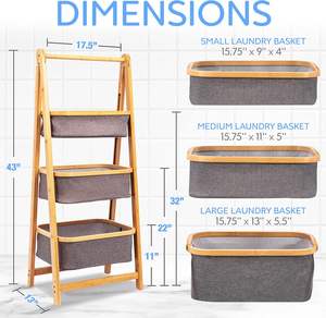 Panier à linge pliable en bambou personnalisé avec 3 paniers amovibles - Product Image 6