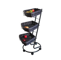 Panier de rangement et de présentation à trois niveaux en rotin PP, fait main, écologique, étanche et peu encombrant pour fruits, légumes et snacks, idéal pour supermarchés