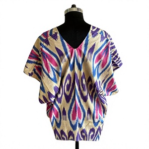 Túnica Kaftan Étnica de Seda con Estampado Ikat Geométrico Multicolor, Estilo Bohemio, Talla 6XL, para Verano - Product Image 3