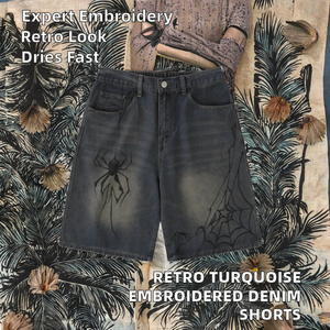 Shorts de Mezclilla Lavada de Estilo Recto, Cintura Media, Tejidos con Turquesa Vintage, Holgados, de Verano, para <span class=keywords><strong>Hombre</strong></span> y Mujer - Product Image 5