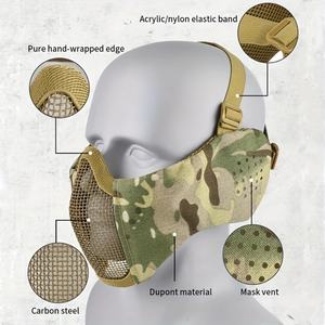 Casque tactique camouflage et masque de protection inférieur en maille métallique pour le visage et les oreilles, équipement de combat en plein air - Product Image 4