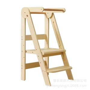 Baby <b>Learning</b> <b>Tower</b> Wooden Step Stool Adjustable Height For Kids Kitchen Use Pine Wood Foldable Design - Product Image 5