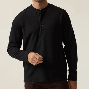 Camiseta de Manga Larga Personalizada al por Mayor para Hombre, Transpirable, de Algodón, Lisa, de Alta Calidad, con <span class=keywords><strong>Cuello</strong></span> <span class=keywords><strong>Henley</strong></span> - Product Image 2