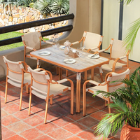 Ensemble de salle à manger extérieur moderne en acier, résistant aux intempéries, imperméable et anti-UV, table et chaises pour jardin, terrasse, hôtel