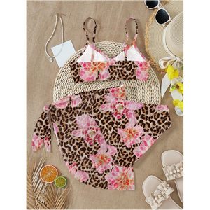 FOXA Ensemble bikini 3 pièces pour filles, imprimé floral léopard, avec jupe de plage, maillot de bain rembourré pour adolescentes - Product Image 3
