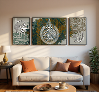 Peintures décoratives murales Art Déco islamique avec cadre noir, strass en cristal et inscriptions religieuses imprimées pour la décoration intérieure musulmane