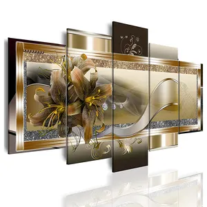 Large Gold Orchid Print Abstract Flower Home Decoration Picture Panel Canvas Painting Wall Art