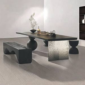 Meja teh desainer Wabi Stillwind, meja teh kayu solid dengan perubahan gradasi warna, meja kayu besar untuk ruang tamu. - Product Image 4