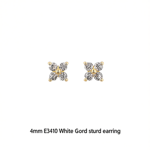 Orecchini a Perno E3410 in Oro Bianco con Zirconi Rotondi da 4mm, Design Classico a Fiore, Gioielli Unisex - Product Image 1